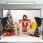 Lofaris Weiß Ziegel Wand Kamin Baum Weihnachten Hintergrund